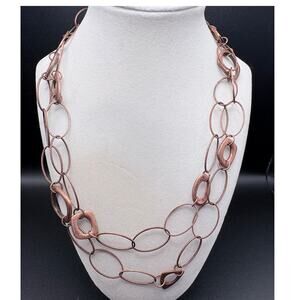 Vintage Premier Designs Copper Toned “Elemental” 42” Necklace and Hoop Earrings